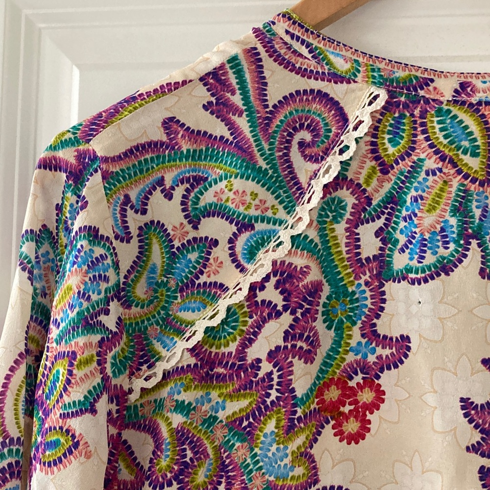Johnny Was XL Noellie 100% silk Multicolor Paisley Blouse Long Sleeves - Picture 10 of 14